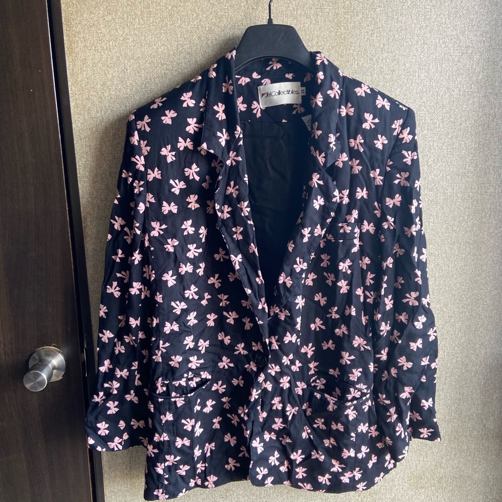 Vintage ILGWU Black blazer with pink bows size 12 JH Collectibles coquette